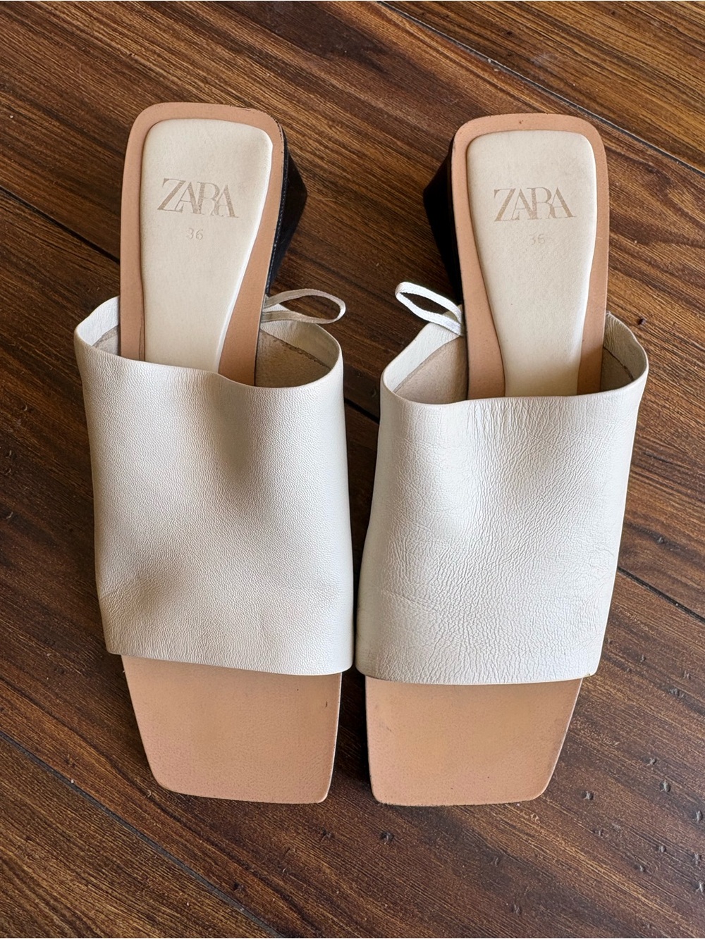 ZARA Cream Square-Toe Slide Mules